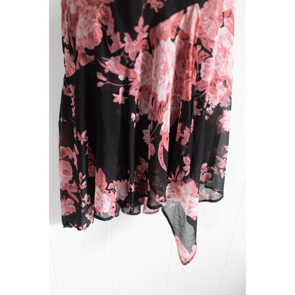 Y2K Fairy Grunge Dress Asymmetric Handkerchief Hem Dark Florals Vintage M Sheer - Picture 5 of 9